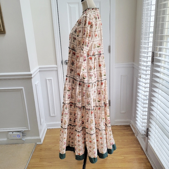 Anna Cate Vintage Stamp Emily Floral Maxi Dress Linen Cotton Size M - Picture 3 of 15